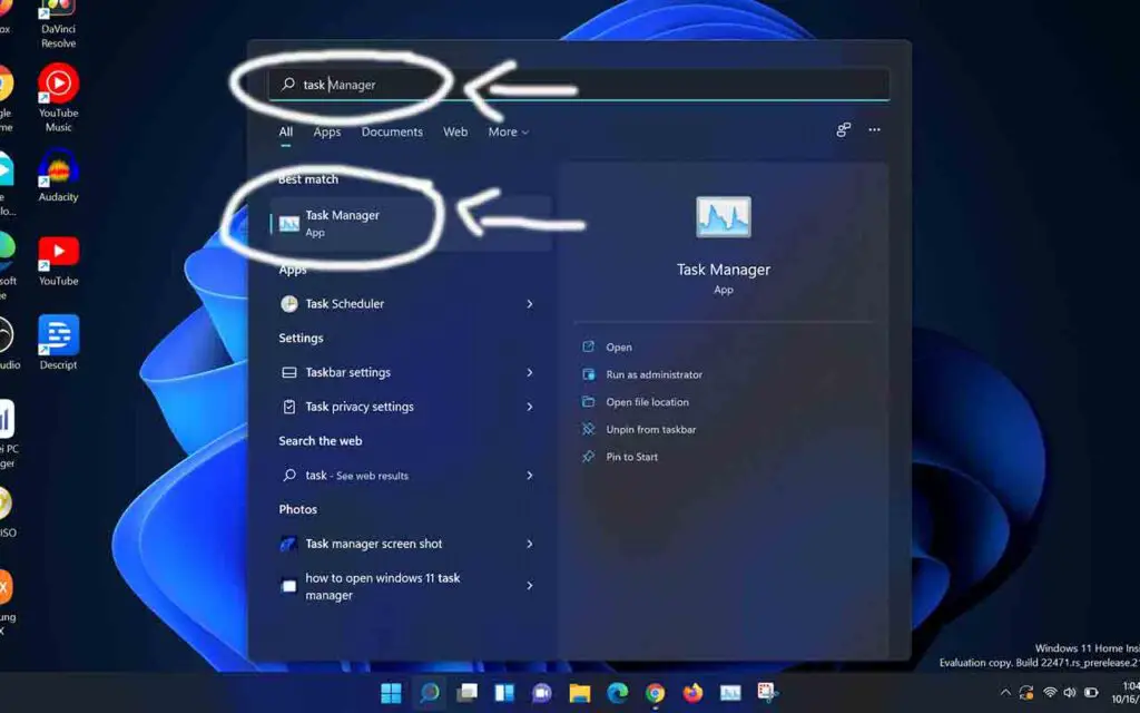 How to Open the Task Manager on Windows 11 using search