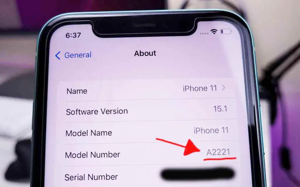 checking an iphone's model number in the settings menu
