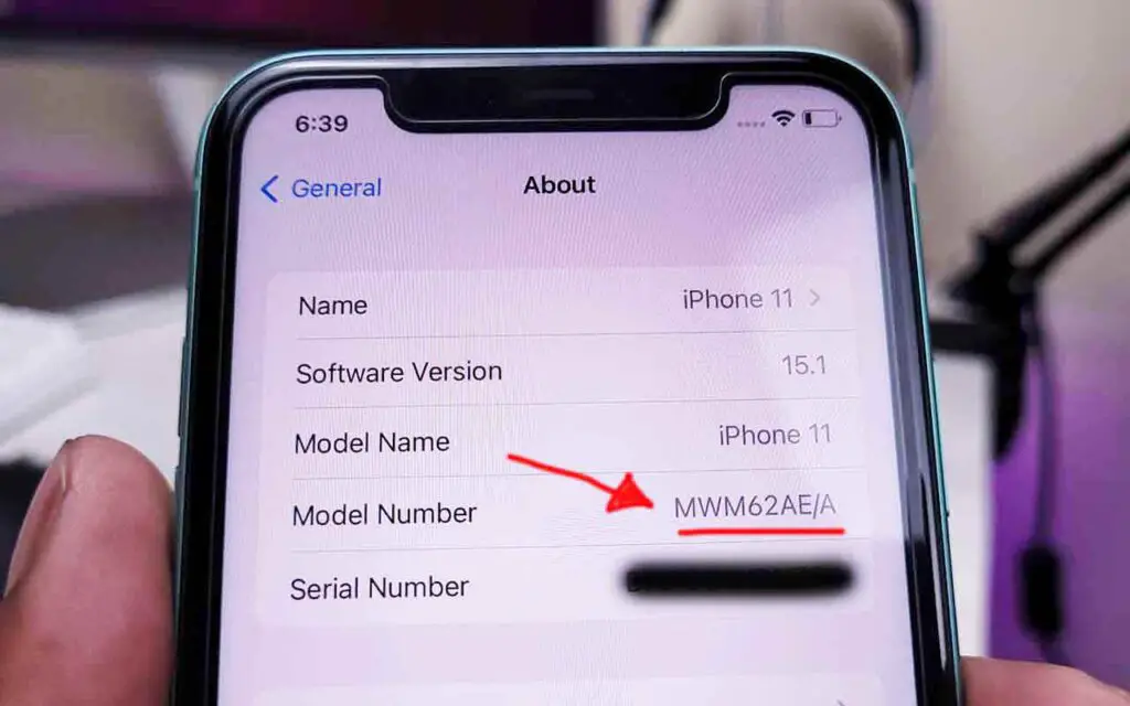 checking and iPhone's part number in the settings menu