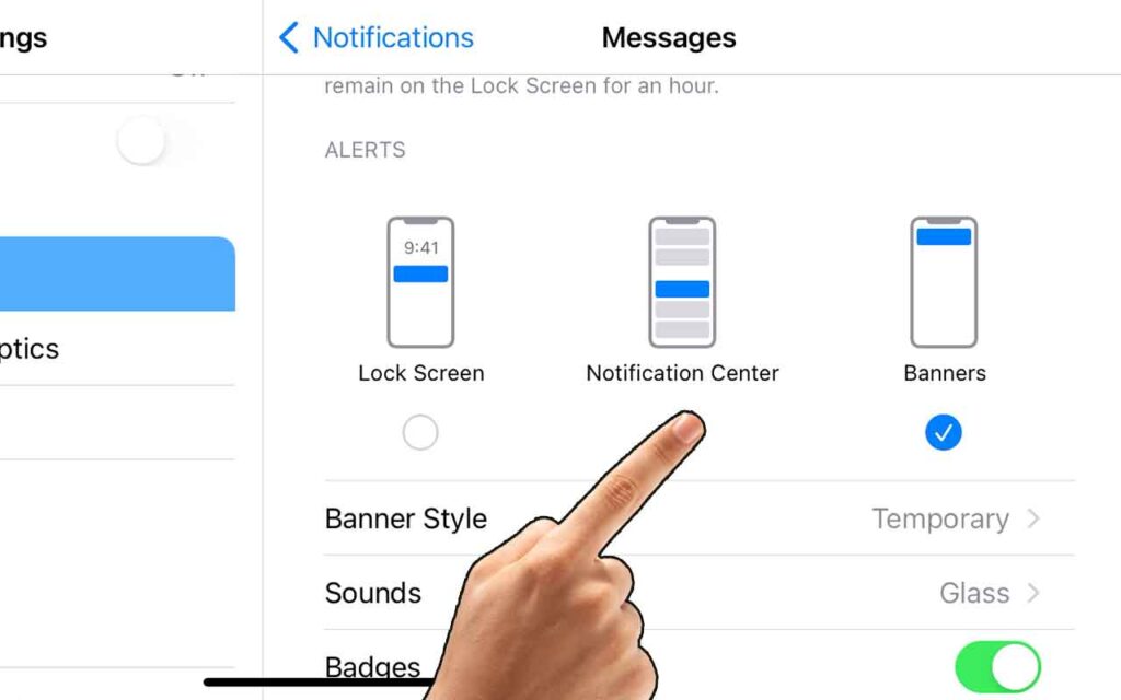 how to disable SMS alerts on iphone notifications center