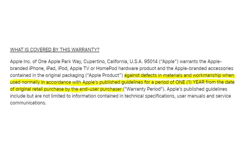 what is covered by apple's one year limited warranty?