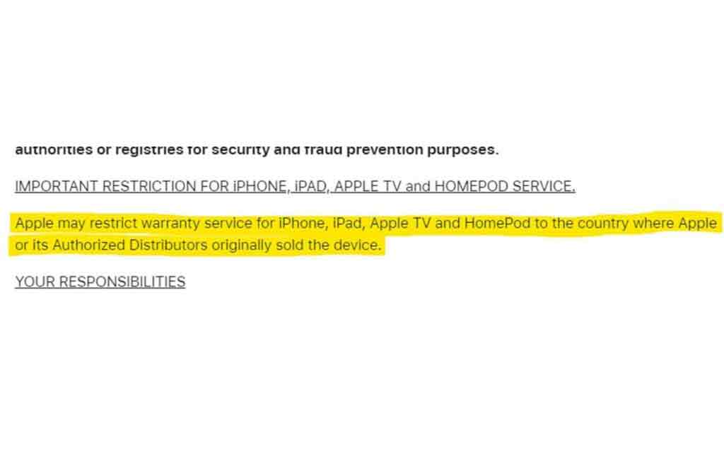 apple may restrict the warranty service of your iphone to the country of origin of your iphone